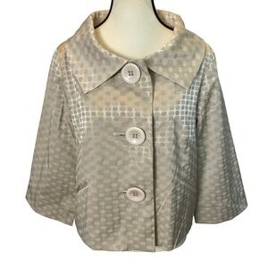 Willi‎ Smith Women's Beige Dot Cropped Jacket Blazer Size 10 3/4 Sleeves Retro